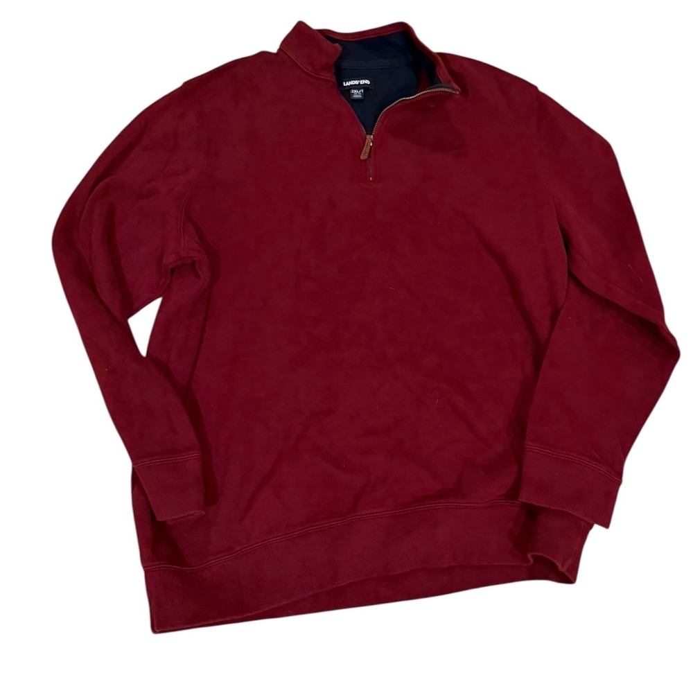 Lands End Mens 2XL Tall Burgundy Red 100% Cotton Quarter Zip Pullover Sweatshirt
